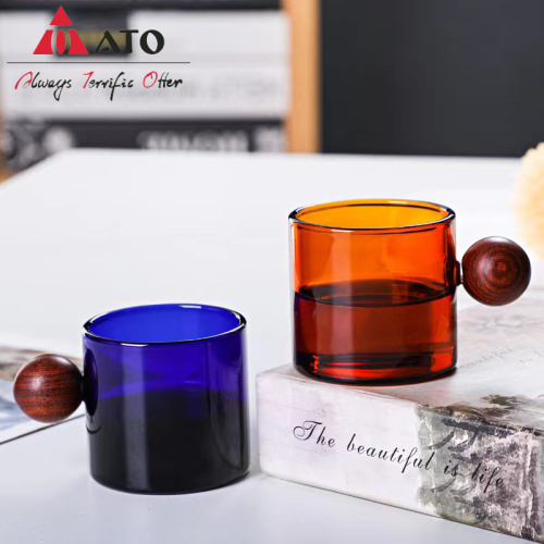 ATO 220 ml Kreatives Set Mini kleiner Glas Tasse Glas Dessert Glas Kaffeetasse mit Holzgriff