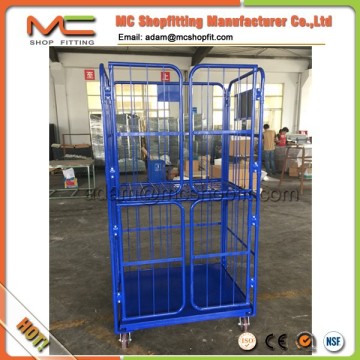 Steel foldable roll container with 4 doors