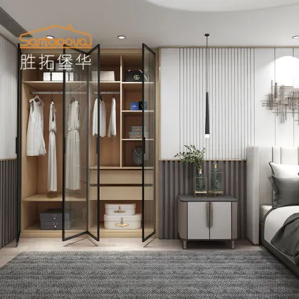 Simple 4 Door Wardrobe Customization: Home Bedroom Glass Swing Door Closet