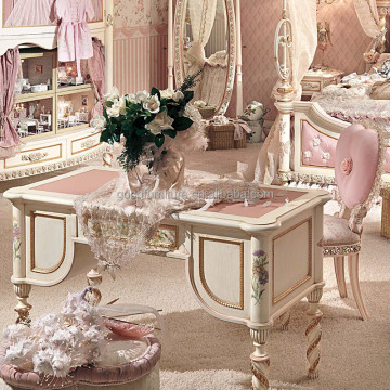 European Pink Bedroom Customized Solid Wood Children's Desk and Chair Set