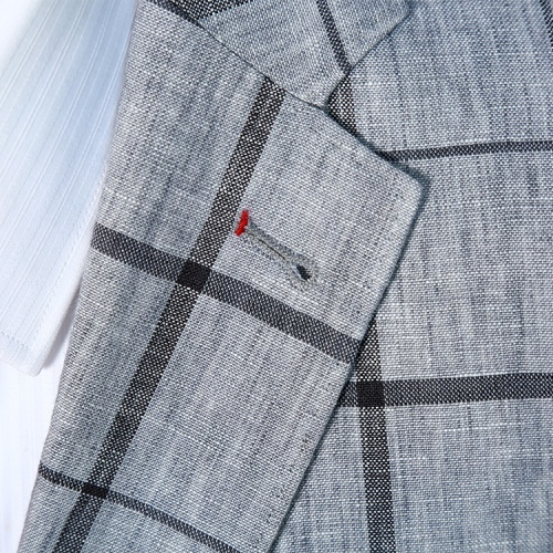 Elegant Grey Linen Check Design Blazer Business Suit