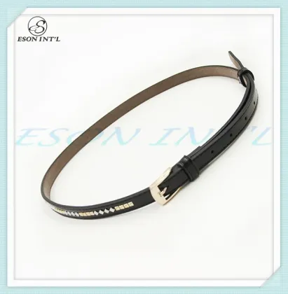 Simple Alloy Rivet Black and White Women Thin Mexican Leather Belt