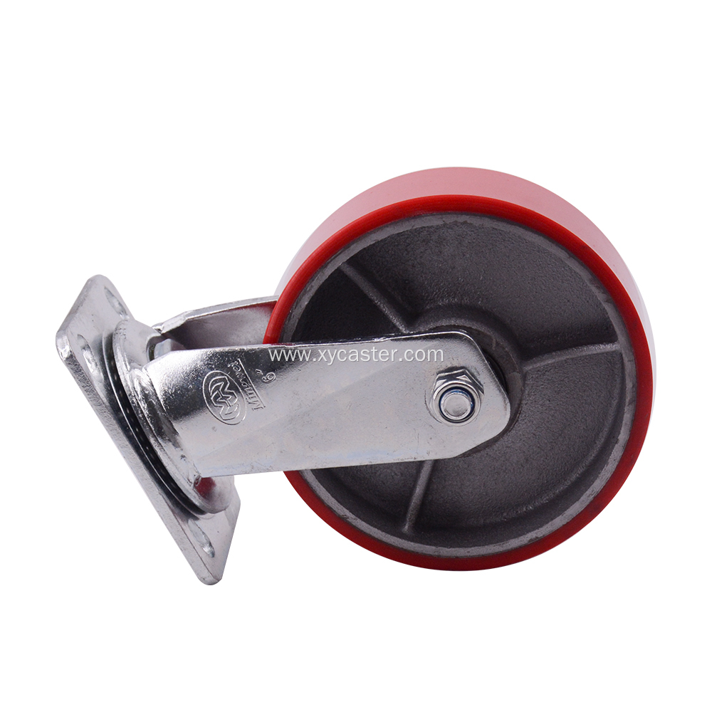 Red PU 6 Inch Swivel Caster Wheels