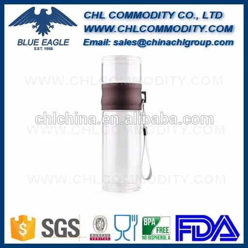 Leak proof double wall glass bottle with handle