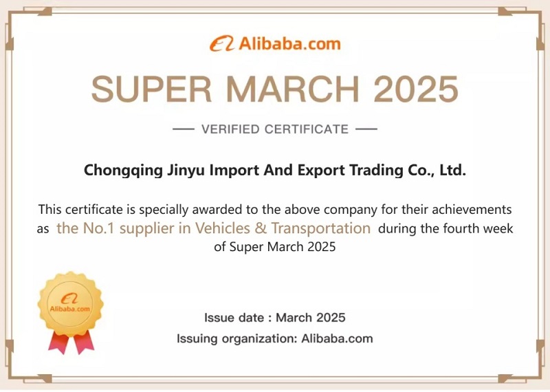 Jinyu Auto Import & Export Ranked #1 in the Complete Vehicles and Vehicles category at the Alibaba International Station New Trade Festival