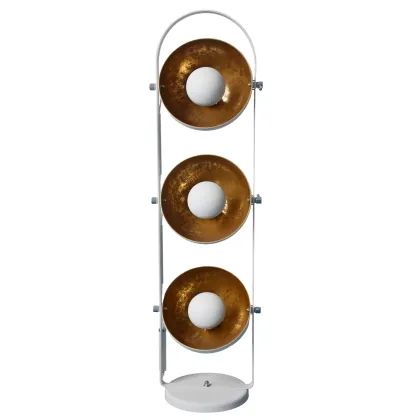 Design Stehlampe mit 3 Lampenschirmen in Schwarz und Blattgold-Optik