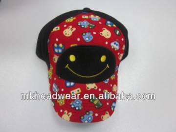Kids corduroy six panel sport cap with flower embroidery and dot printing