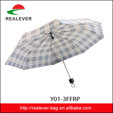 Beige plaid series 21" *8K 170T polyester manual open 3-fold umbrellas