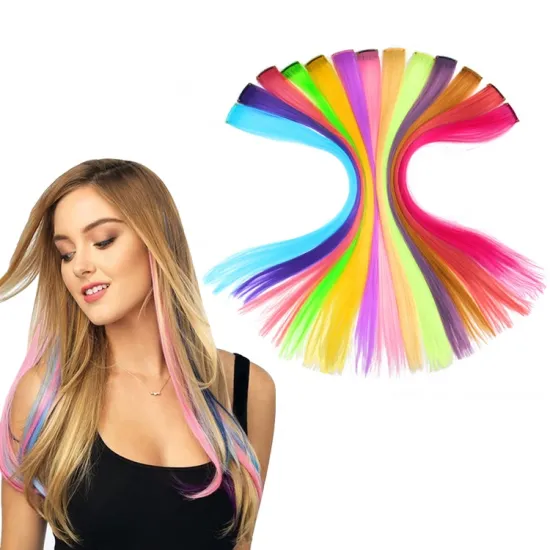 Party Highlights Clip in Colored Hair Extensions Colorful Hair Extensions 20 inches Straight Synthetic Hairpieces For party