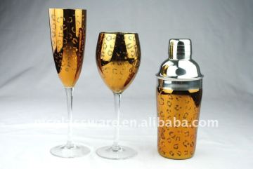 handmade gold leopard flute and wine glass