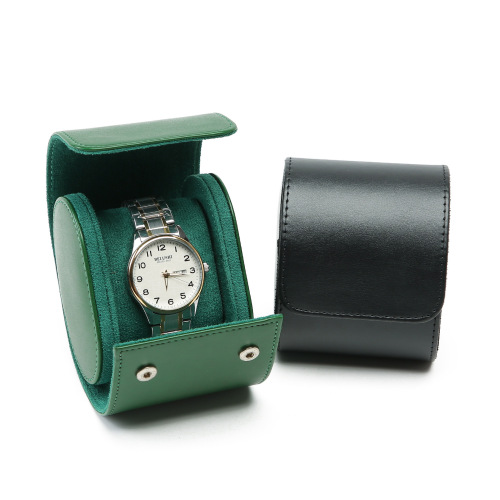 Brown Green Black Leather Travel Watch Roll Case