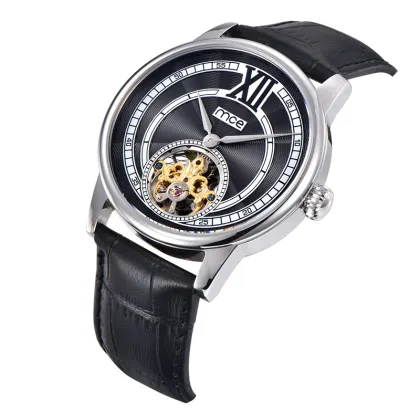 Stainless Steel Automatic Watch Genuine Leather Skeleton Mechanical Watches