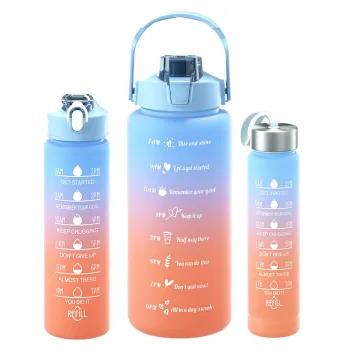 3-Piece Set: 2000ml, 900ml, and 500ml Gradient Capacity Plastic Sports Water Bottles with Lids