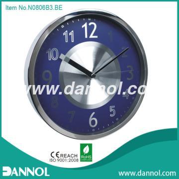 12\" Round Quartz Iron Wall Clock with Aluminium Dial,Blue