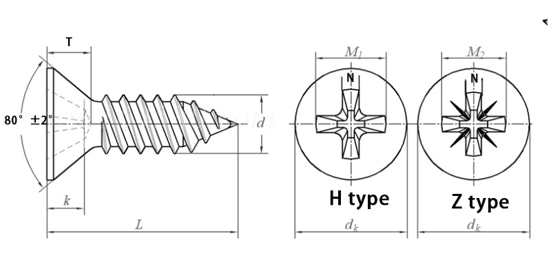 Phillips CSK head self-tapping screws