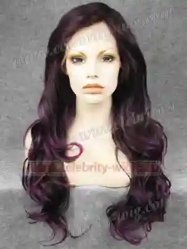 Extra Long Brown Tipped with Voilet Curly Synthetic Lace Front Wig Haifa Wehbe Wig