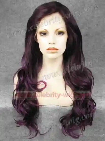 Extra Long Brown Tipped with Voilet Curly Synthetic Lace Front Wig Haifa Wehbe Wig