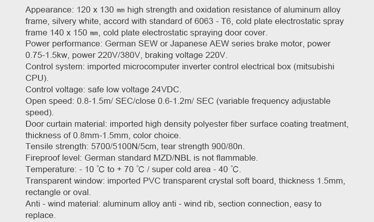 High Speed Electric Control Fast Shutter Door for Industrial