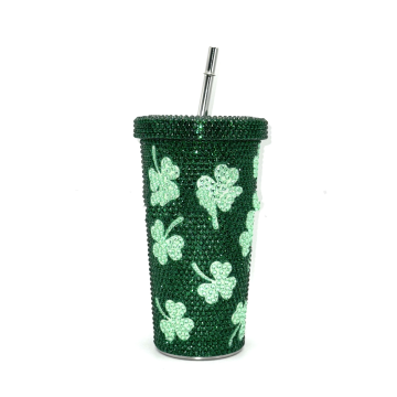 St. Patrick Shamrock Rhinestone Tumbler - Ιρλανδική Lucky Mug με άχυρο