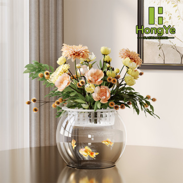 وعاء نباتات أسطواني شفاف مع سلة داخلية