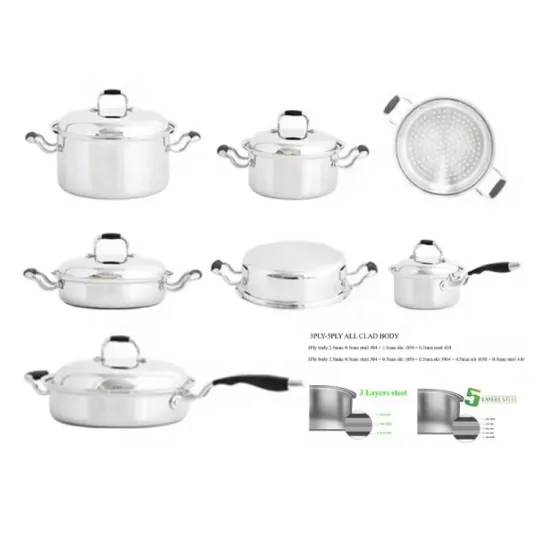 Surgical Stainless Steel 5 Ply Waterless Oilless Cookware Set