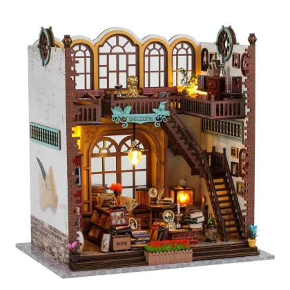 Nook Book 3D Wooden Puzzle Bookend DIY Miniature House Kit with LED Light