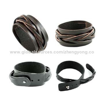 Black Wide Leather Women's Bracelets, OEM/ODM Services Provided