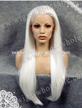 Wholesale/Retail Heat Resistant Extra Long Pure White Cosplay Synthetic Lace Front Wig Free Shipping