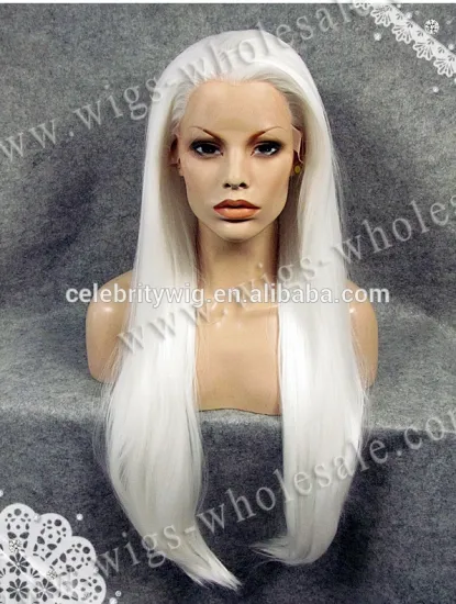 Wholesale/Retail Heat Resistant Extra Long Pure White Cosplay Synthetic Lace Front Wig Free Shipping