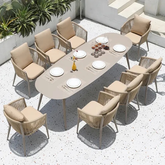 Outdoor Oval Garden Table Set for 8 with Durable Aluminum Furniture and Weather-Resistant Chairs