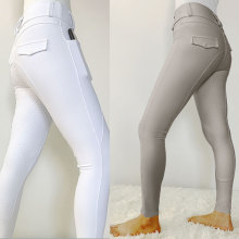 Premiumgrå vita damer Equestrian Leggings for Pocket