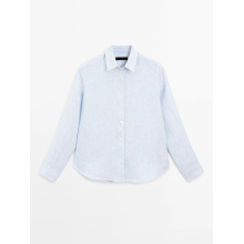 Women's simple and textured commuting style fine-striped flowing linen shirt
