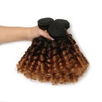 Ombre Bundles with Frontal Brazilian 1b/4/30 Human Hair Bouncy Curly  Bundles with Closure Short curly human hair wave bundles