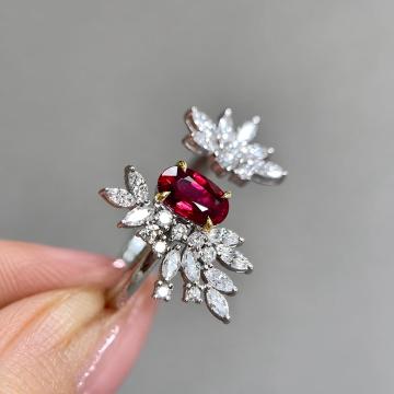 Oval Lab-Grown Ruby Open Leaf Ring