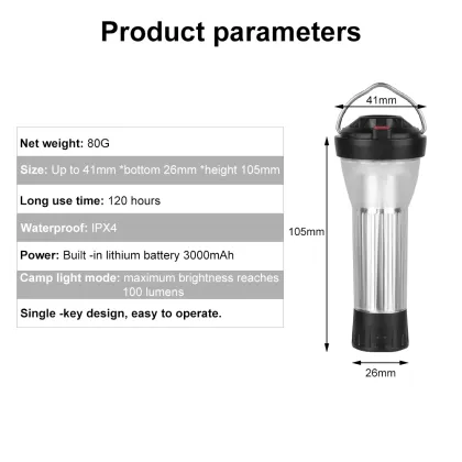 Camping Light with Magnetic Base - 3000mAh, 5 Lighting Modes, LED Flashlight Similar to BlackDog/Goal Zero