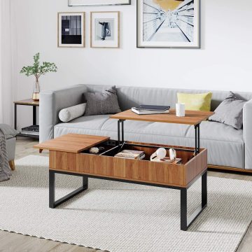 Wooden Lift-Top Coffee Table with Hidden Storage, Side Drawer & Metal Frame: Versatile Dining Table for Home