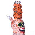 Zucca disegnata a mano e cranio colorato in vetro bong, simpatica zucca di Halloween, tubo d'acqua di vetro borosilicato con ciotola da 14 mm