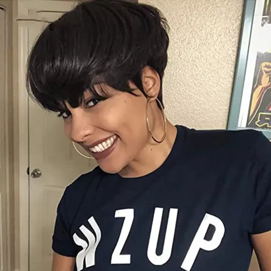 Full Machine Straight Short Bob Pixie Cut Brazilian Human Hair Wig