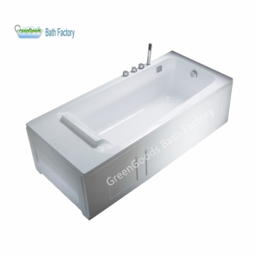 CE Acrylic Rectangular Apron Bathtub with Curved Headrest