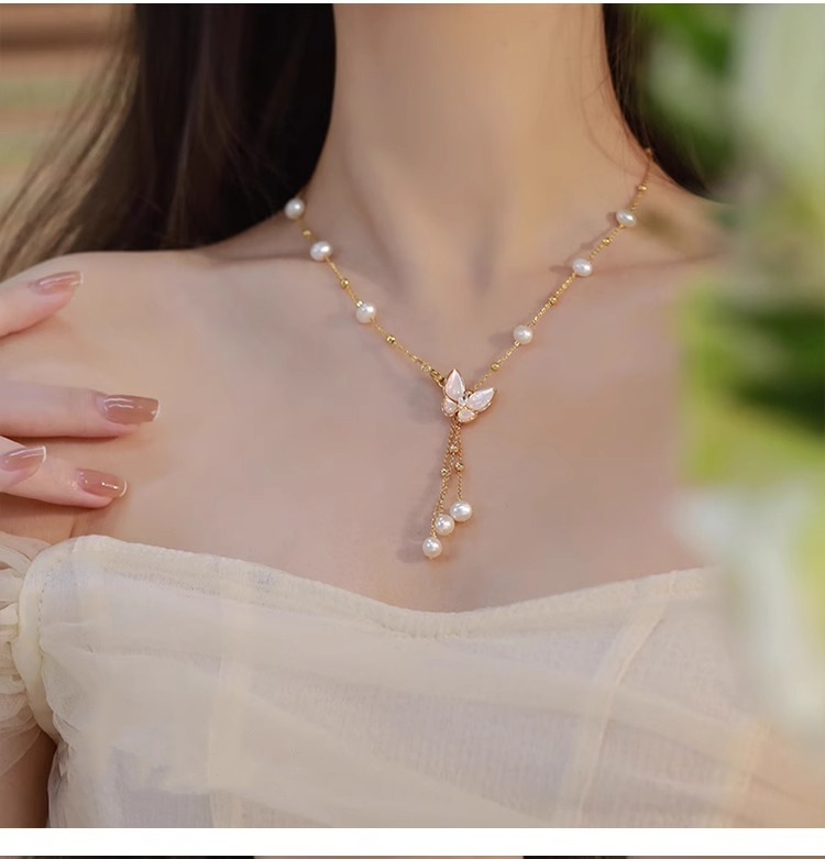 Most Popular White pearl Butterfly Necklace Tassel Pendant