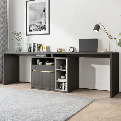 Modern Black Study Room Furniture: Home Office Desk with Storage - Corner Computer Desk Table