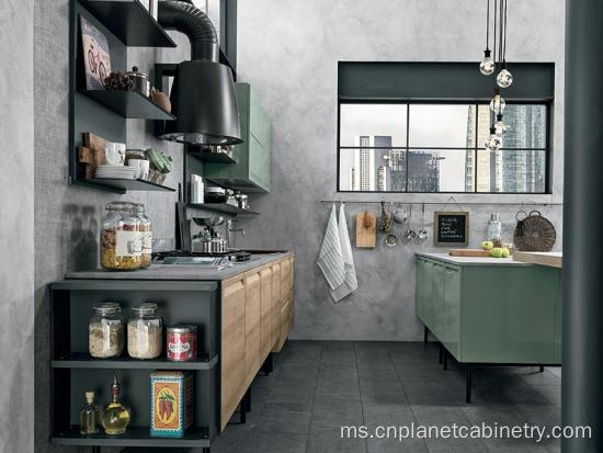 Kabinet dapur perindustrian quartz kayu pepejal hijau singapura