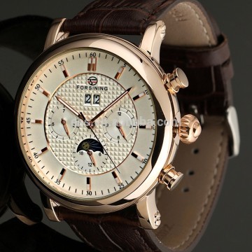 Fashion Moonphase genuine leather strap Automatic Mechanical Mens womens Wrist Watch WM395