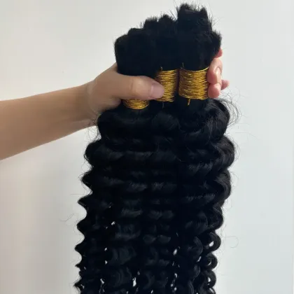 100% Human Hair Braiding Hair Bulk Bundles Hair For Braiding Deep Wave 100 grams per bundle