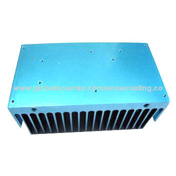 Heatsink, Made of 6063 Aluminum with Extrusion, CNC Machining and Blue Anodized Surface Treatment