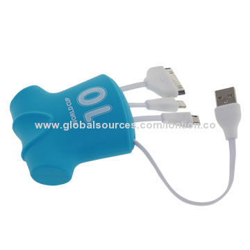 New Multiple Lovely Molding 3-in-1 USB Data Cable, Made of Silicone Material