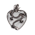 Clear Crystal Heart Antique Silver Dragon Gemstone Pendant (32x42mm) for DIY Making Jewelry