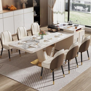 Luxury Modern Metal Base Rectangular Marble Top Dining Table
