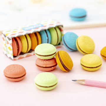 Cute 5PCS Set 3D Macaron Biscuit Erasers - Creative Stationery for Children and Pupils