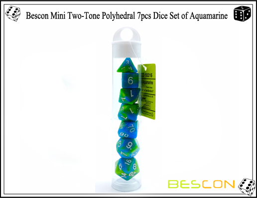 Bescon Mini Two-Tone Polyhedral 7pcs Dice Set of Aquamarine-1#